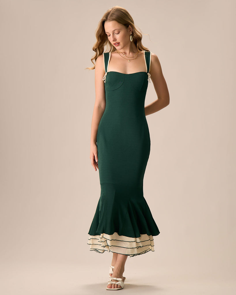 The Green Sweetheart Neck Bodycon Slip Maxi Dress