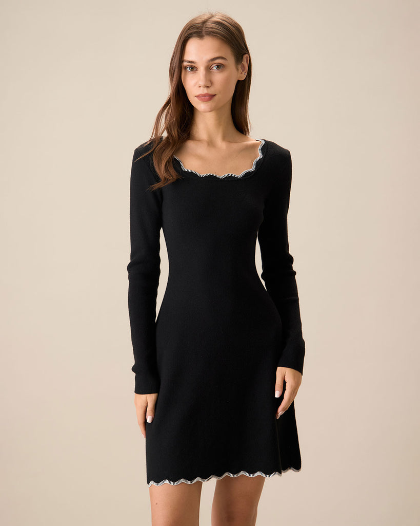 Women's Black Contrasting Knit Mini Dress