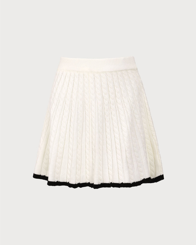 White Contrasting Knitted Mini Skirt