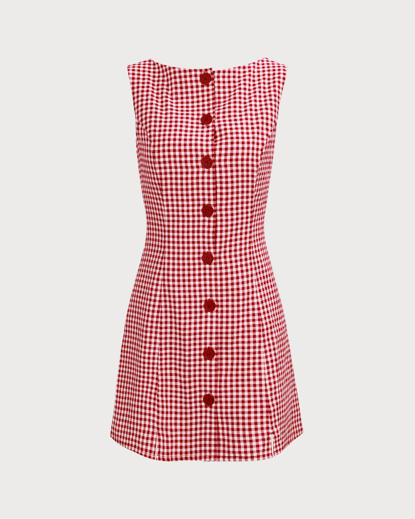 The Red Boat Neck Plaid Mini Dress Dresses - RIHOAS