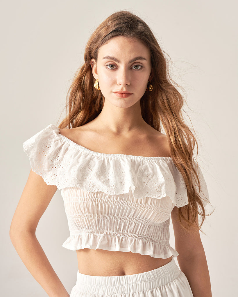 White Off The Shoulder Crop Blouse