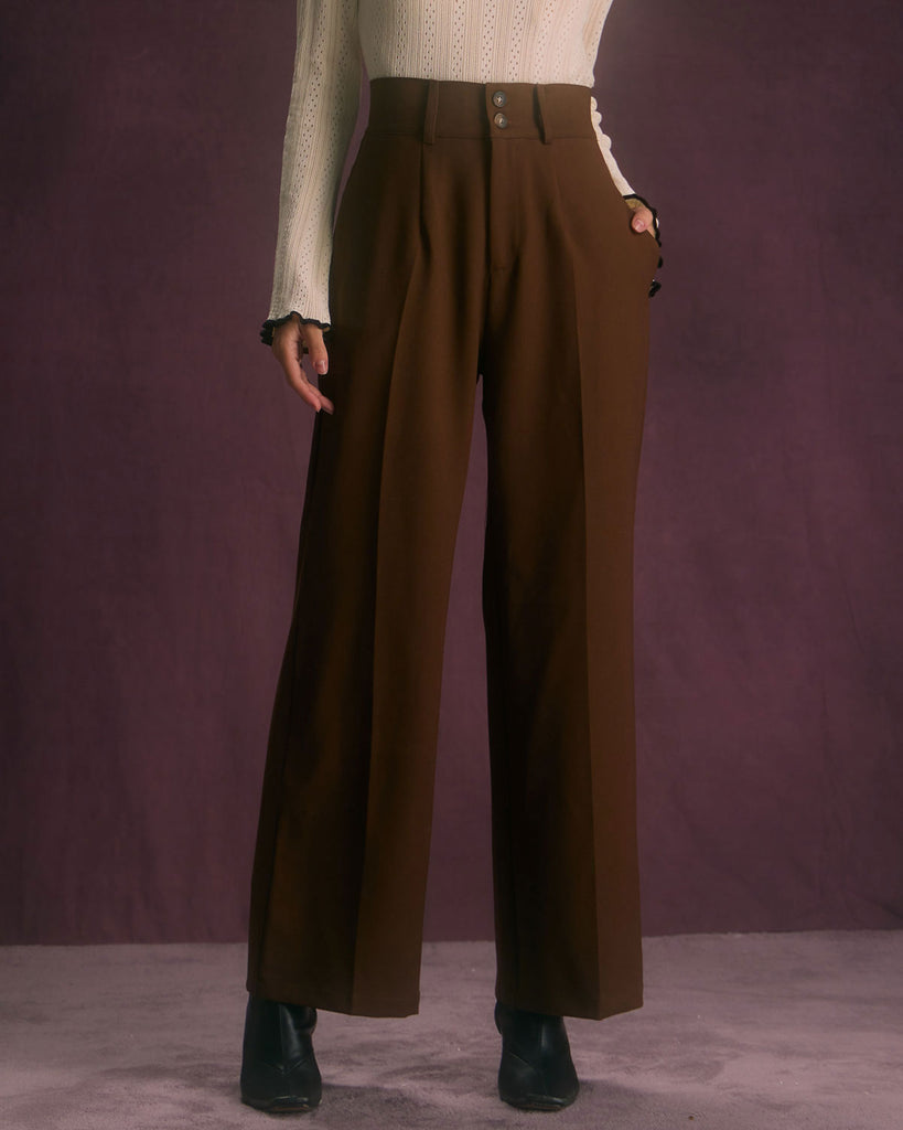 The Coffee Slant Pocket Straight Pants Coffee Bottoms - RIHOAS