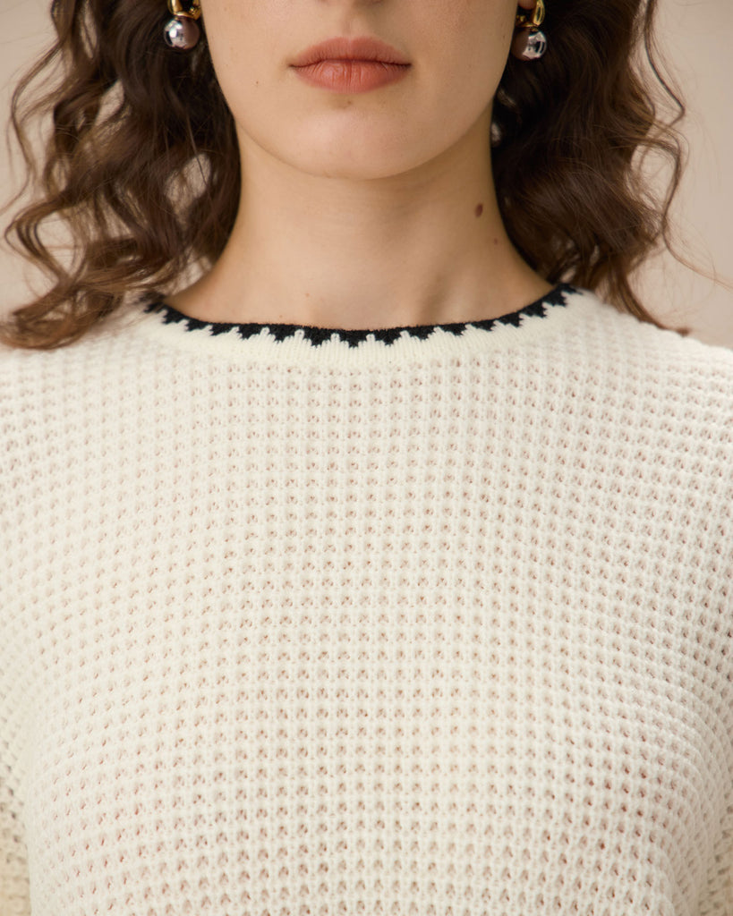 Beige Contrasting Bell Sleeve Sweater