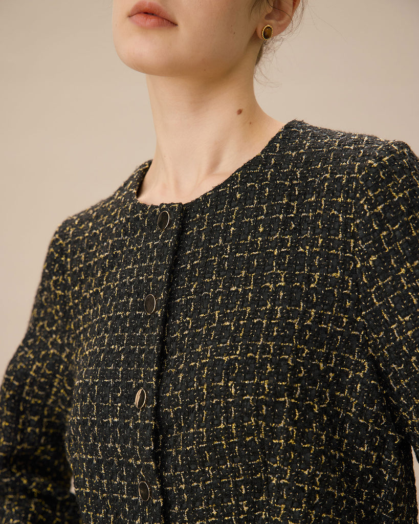 Black Single-Breasted Tweed Jacket