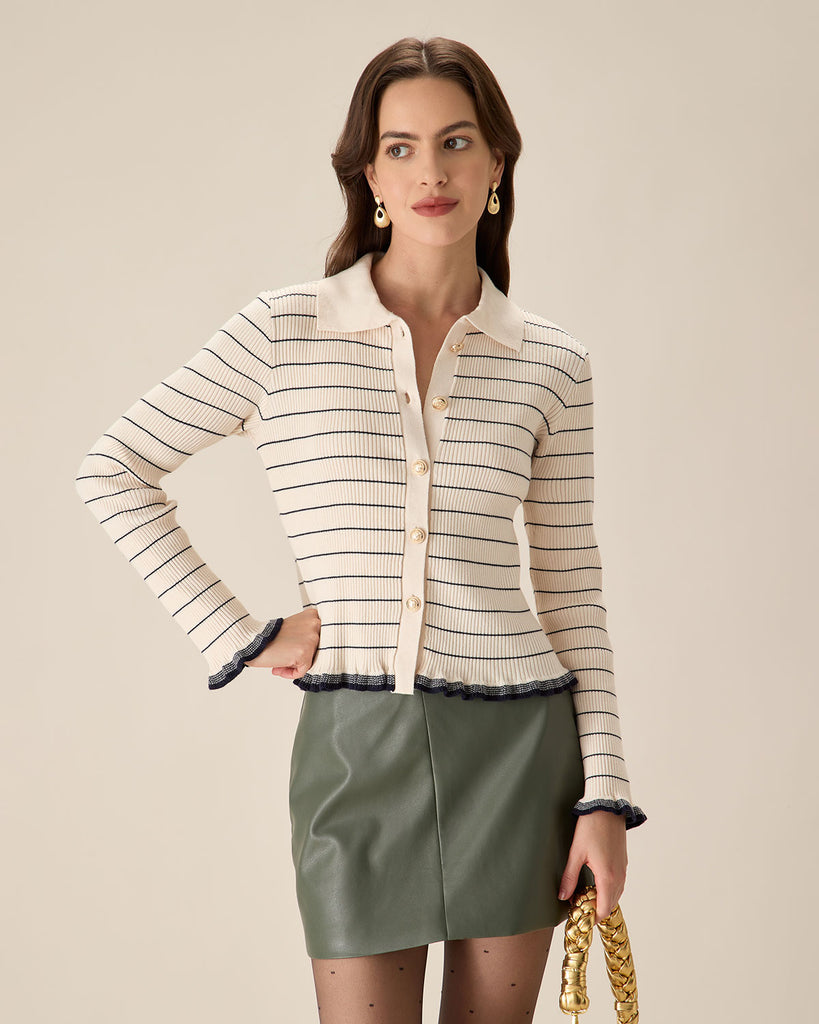 Apricot Striped Poet Sleeve Cardigan