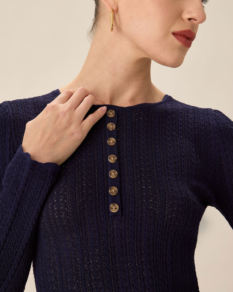 Navy Round Neck Slim Sweater