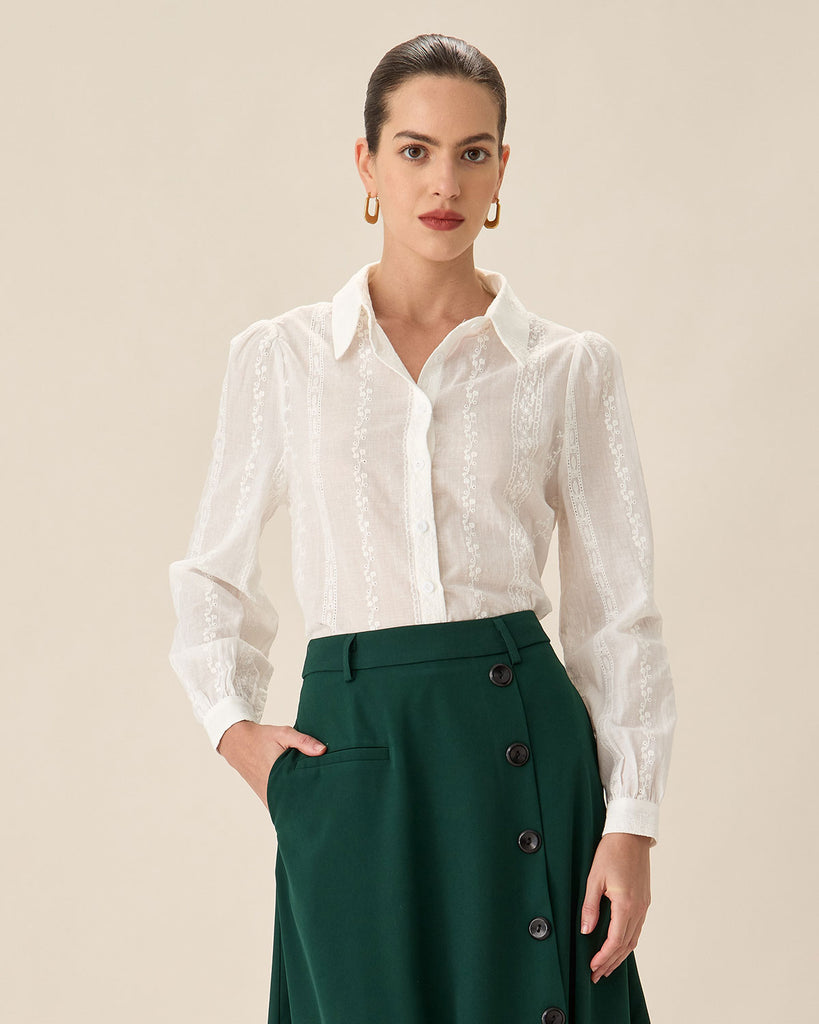 White Jacquard Button-Up Shirt