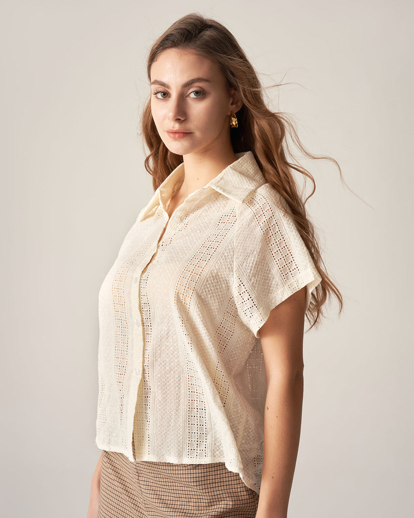 Apricot Cutout Short Sleeve Blouse