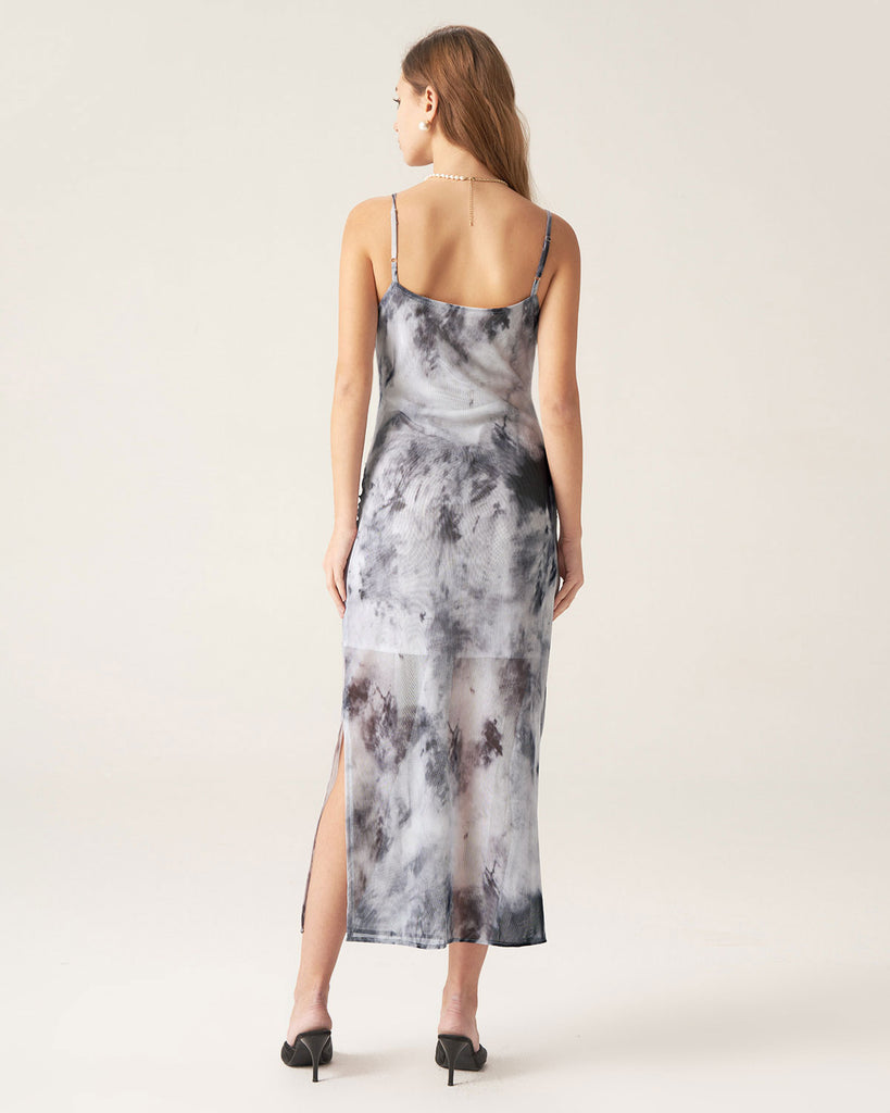 Grey Tie Dye Two Piece Midi Dress