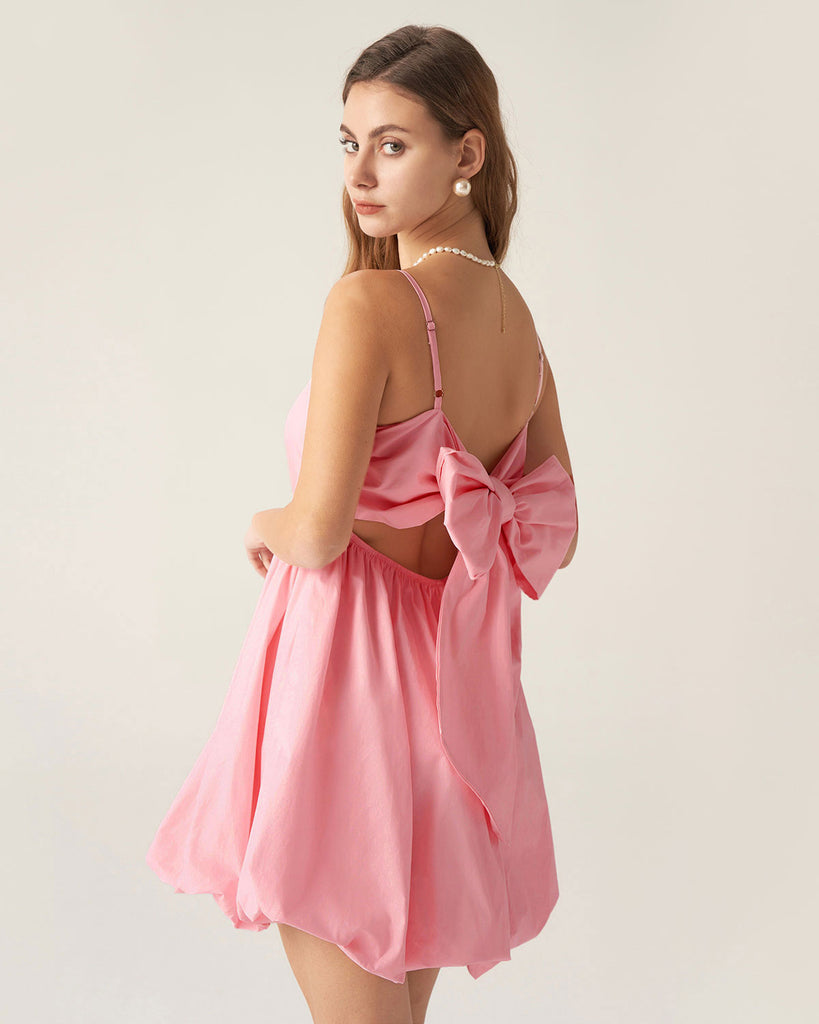 Pink Bowknot Ruched Slip Mini Dress