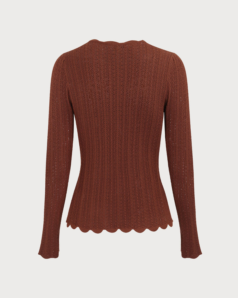 Women's Brown Round Neck Slim Sweater