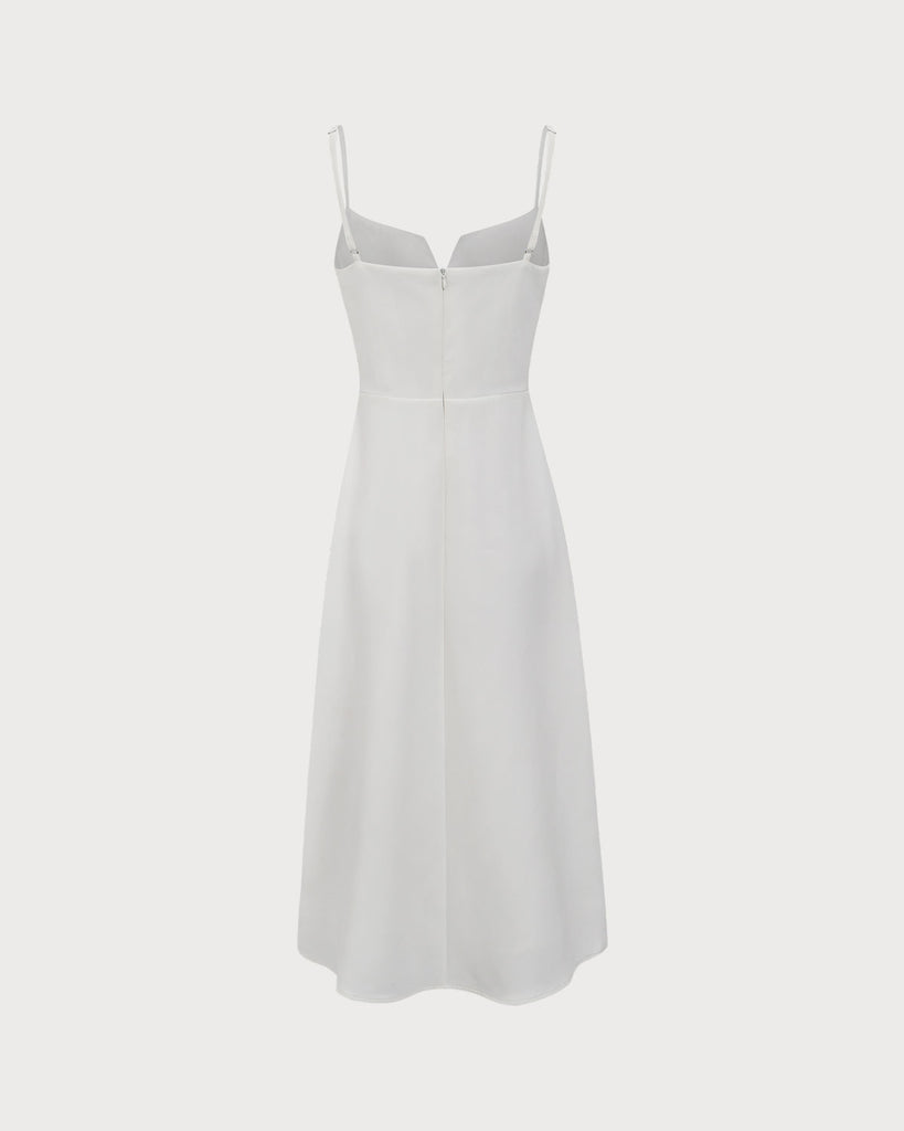 White Bowknot Slip Midi Dress