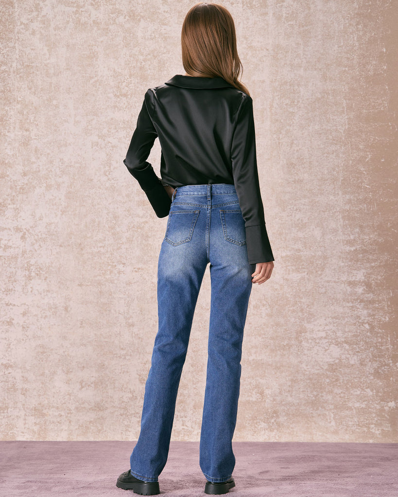 The Blue High Waisted Straight Leg Jeans Blue Denim - RIHOAS