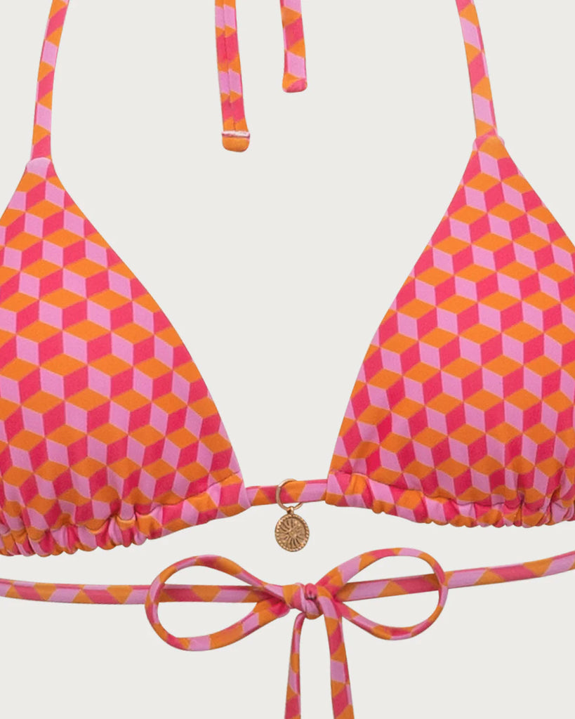 Pink Geometric Print Drawstring Bikini Set