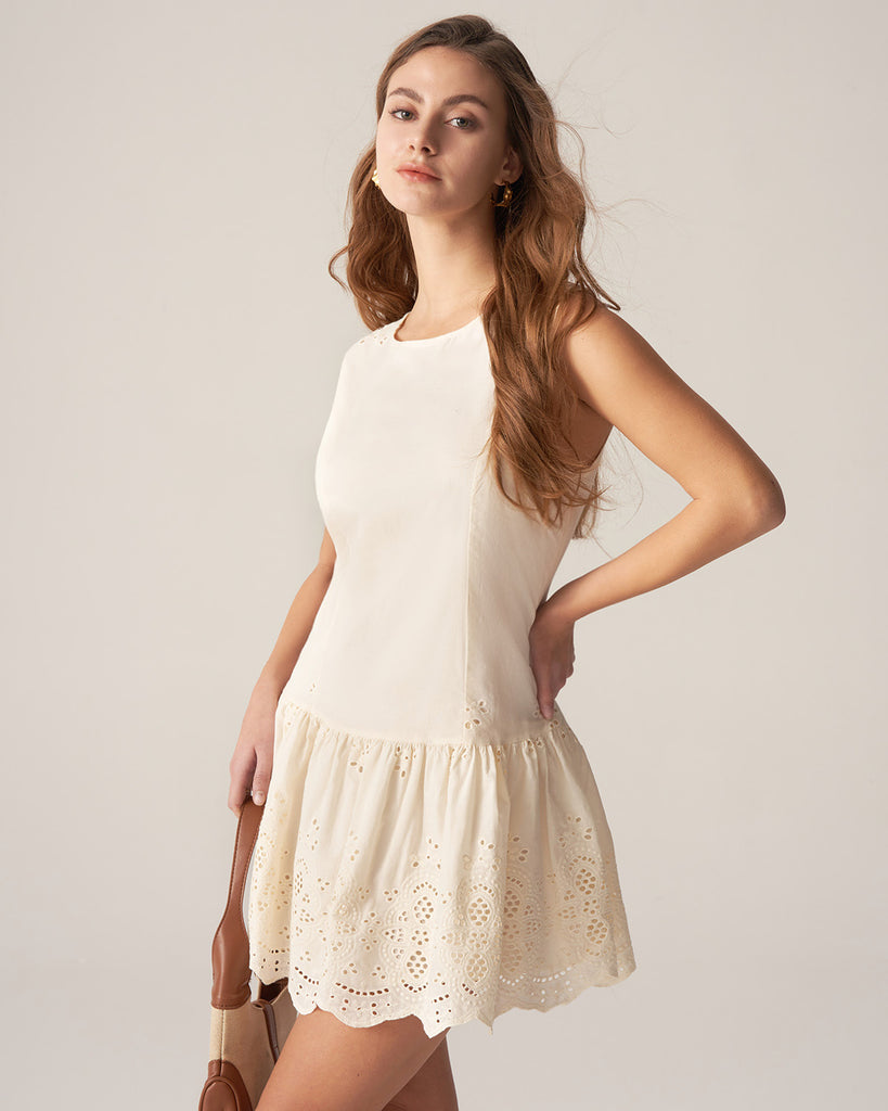 Apricot Embroidery Sleeveless Mini Dress