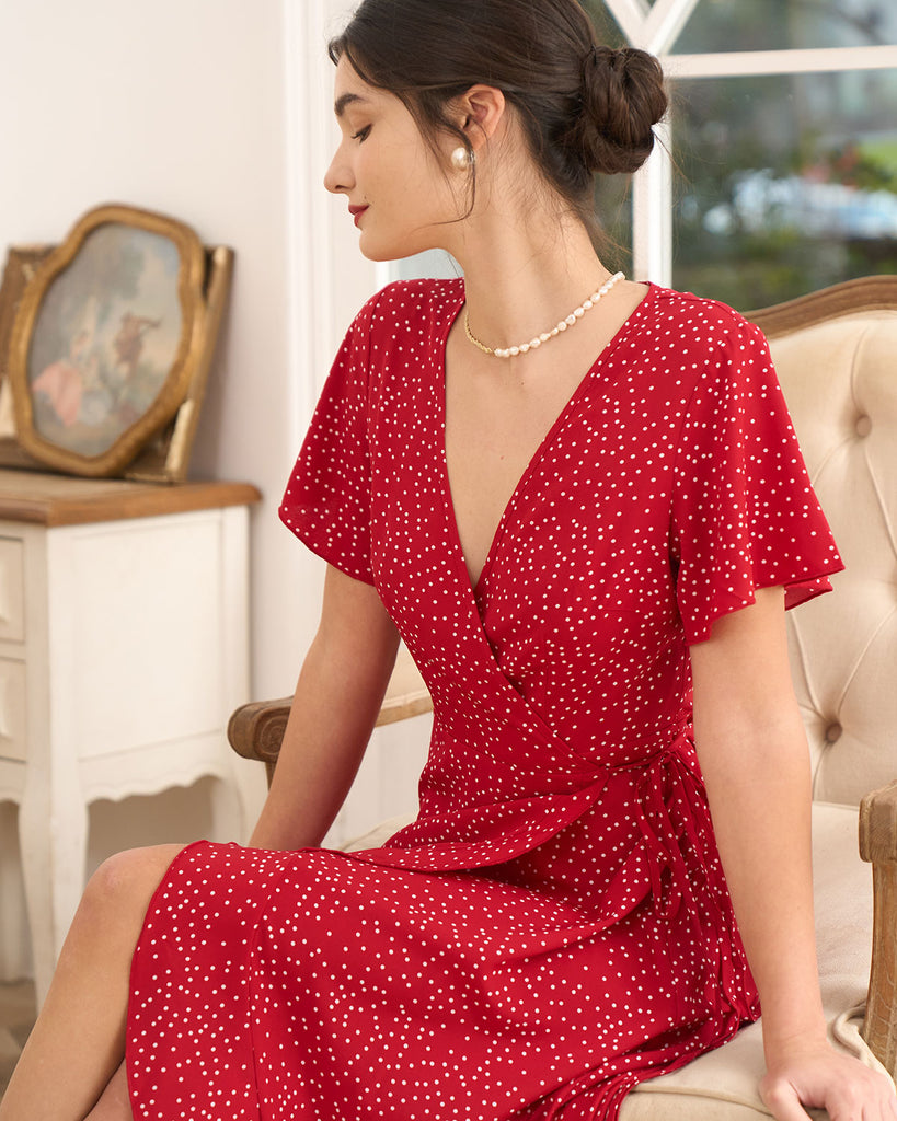 The Polka Dot Ruffle Wrap Dress