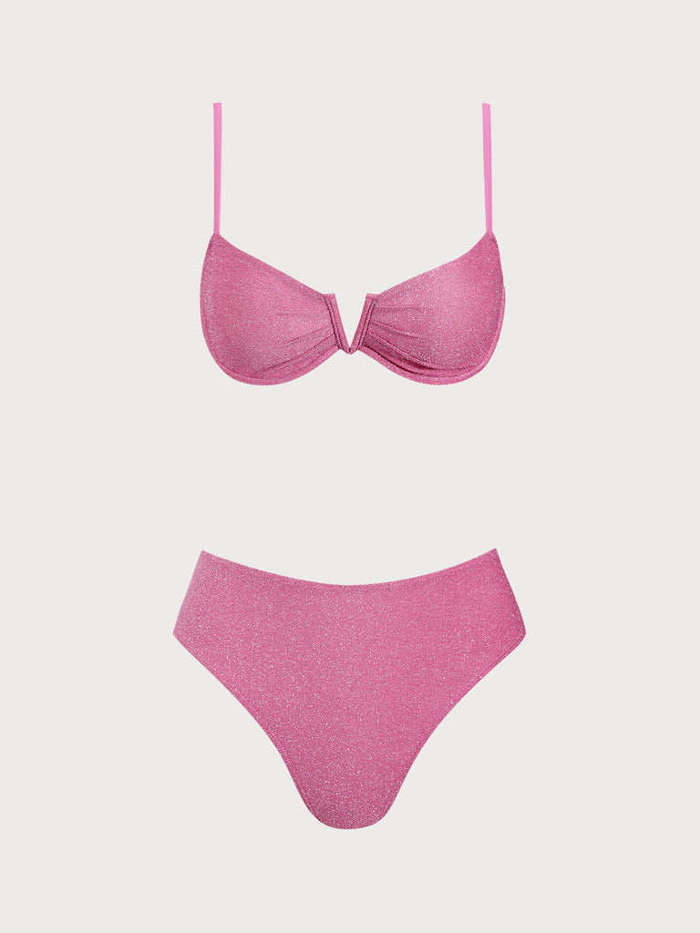 Pink Lurex Underwire Bikini Set