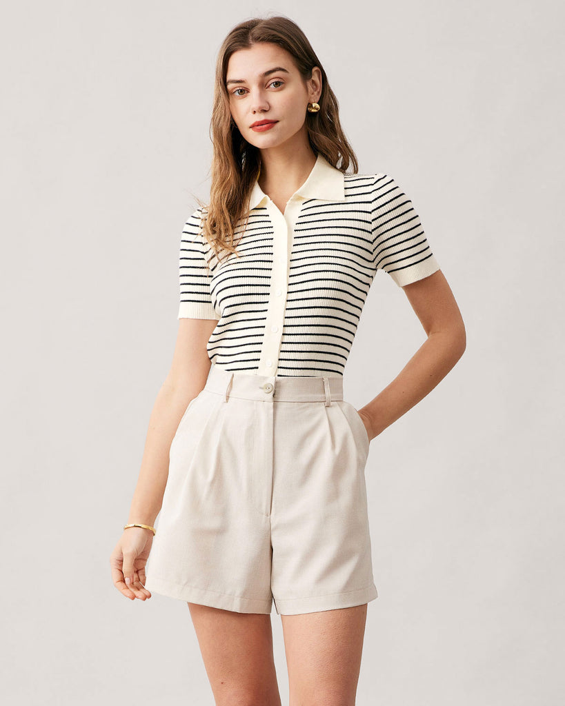 The Collared Stripe Knit Top Tops - RIHOAS