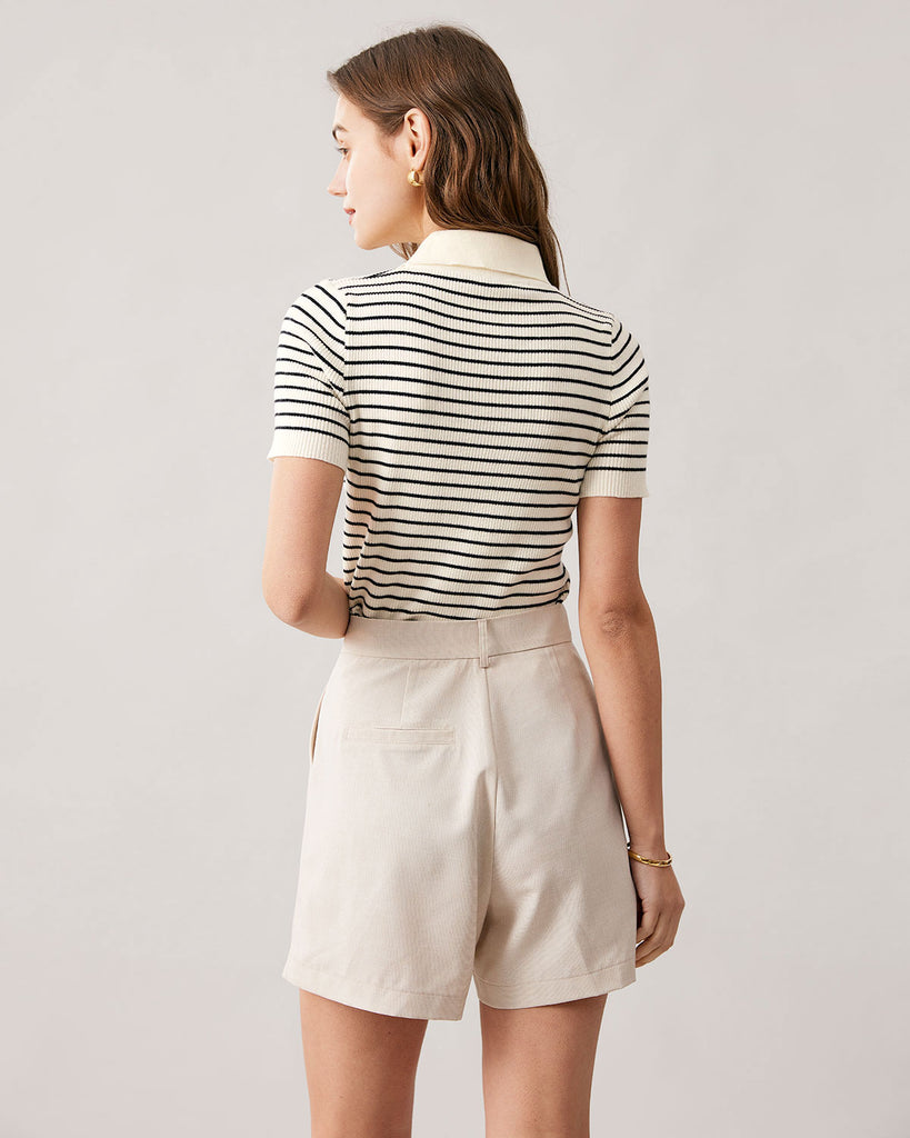 The Collared Stripe Knit Top Tops - RIHOAS