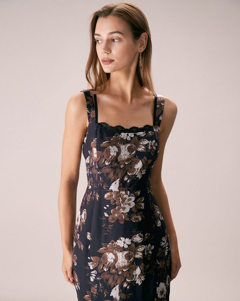 The Black Lace Floral Mermaid Maxi Dress Dresses - RIHOAS