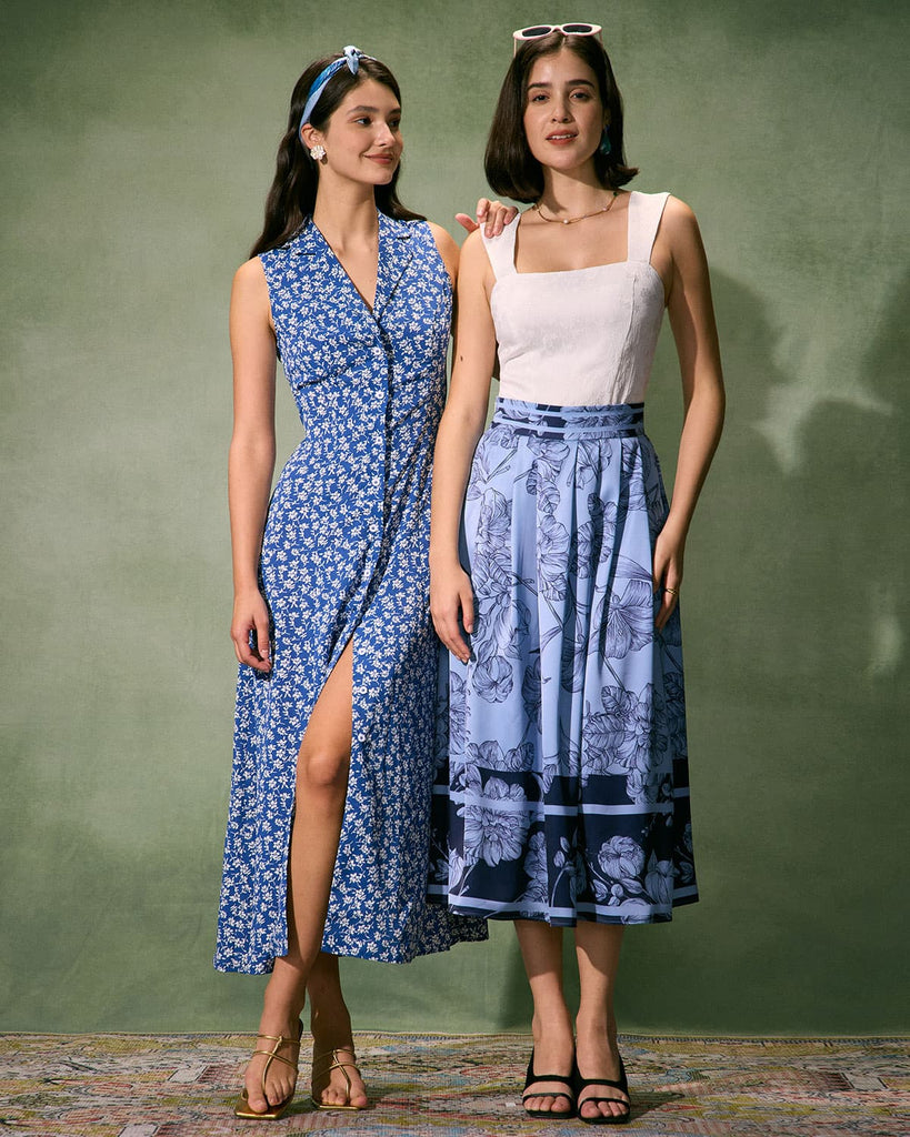 The Blue Collared Floral Maxi Dress Dresses - RIHOAS