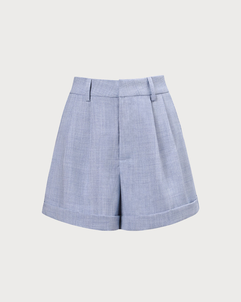 The Blue High Waisted Pleated Shorts Blue Bottoms - RIHOAS