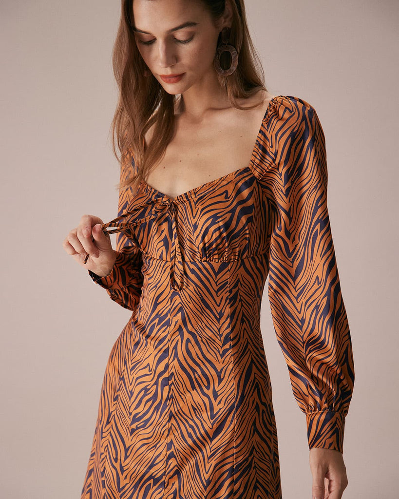 The Brown Sweetheart Neck Zebra Maxi Dress Dresses - RIHOAS