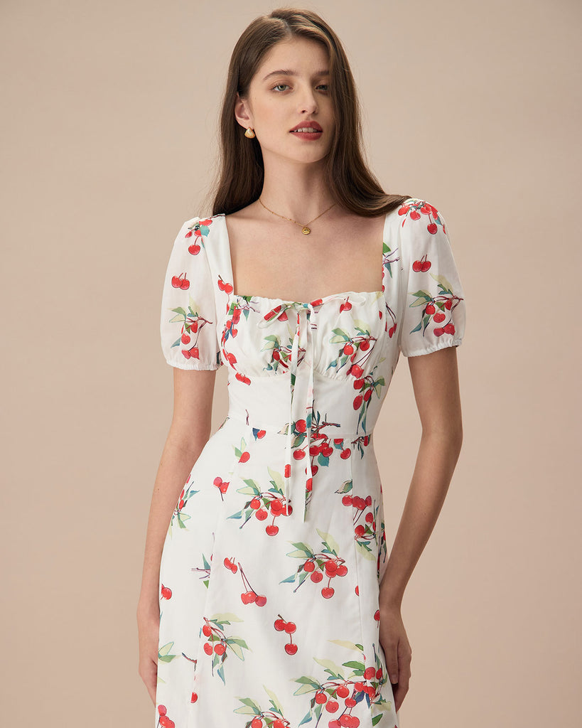 The Cherry Tie Side Split Midi Dress Dresses - RIHOAS