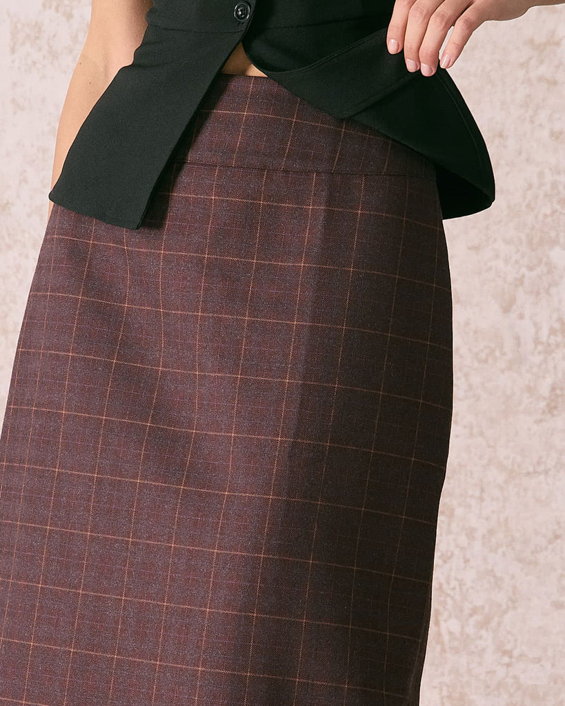 The Coffee Plaid Midi Skirt Bottoms - RIHOAS