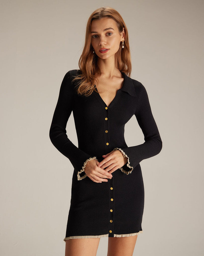 The Collared Contrast Trim Knit Dress Dresses - RIHOAS