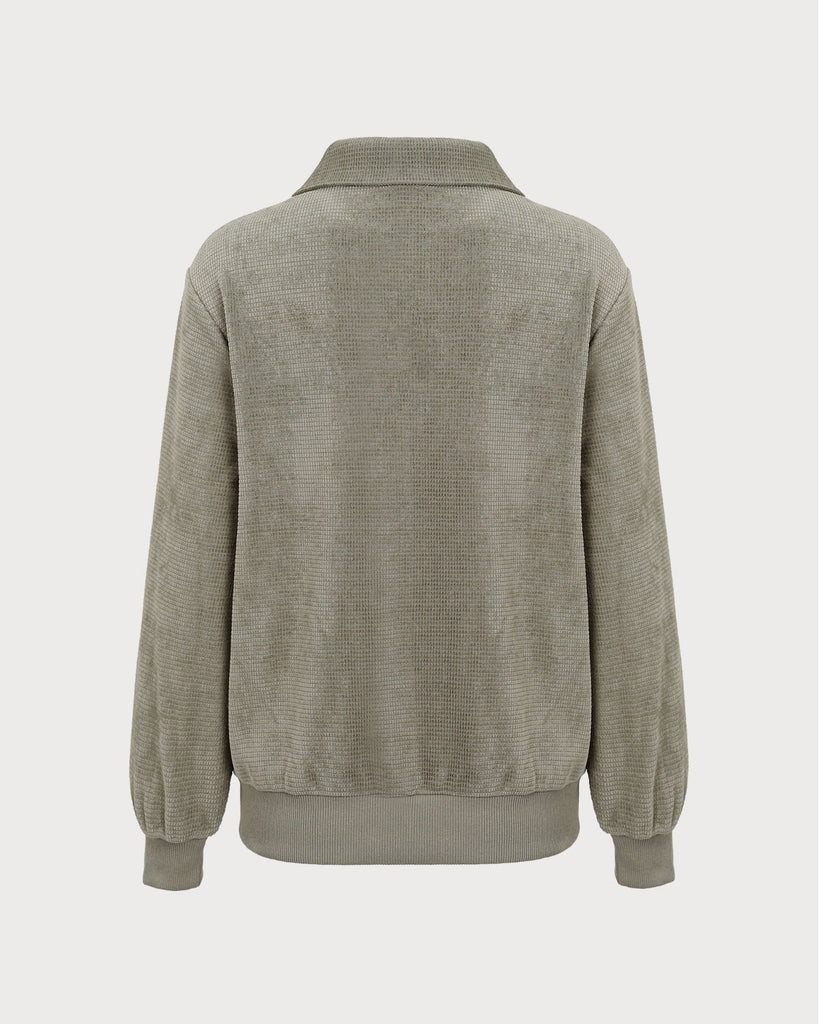 The Green Half Zip Drop Shoulder Sweatshirt Tops - RIHOAS