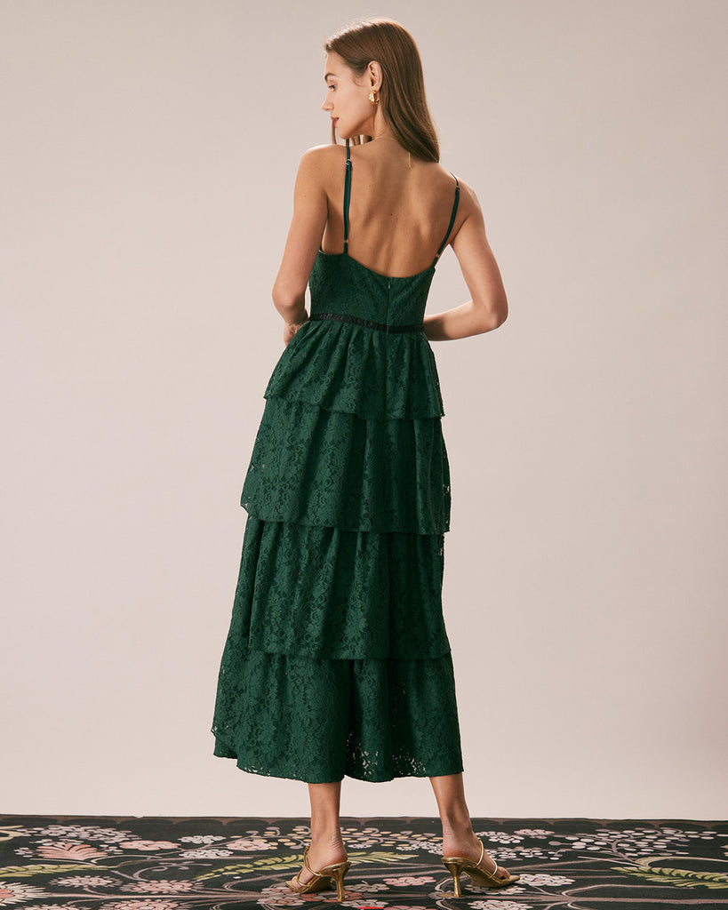 The Green Sweetheart Neck Lace Maxi Dress Dresses - RIHOAS