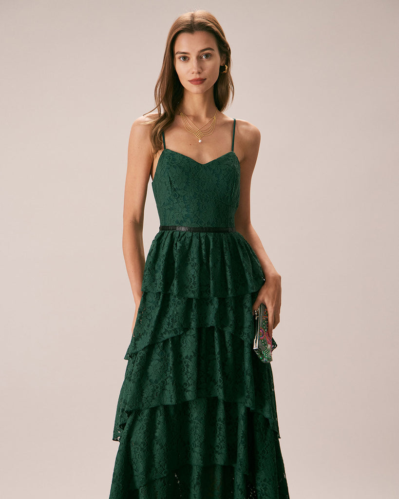 The Green Sweetheart Neck Lace Maxi Dress Dresses - RIHOAS