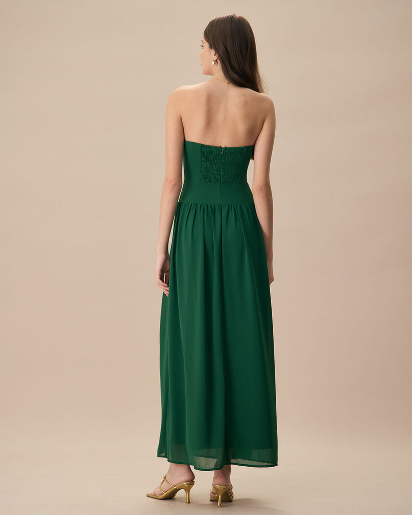 The Green Sweetheart Neck Ruched Maxi Dress Dresses - RIHOAS