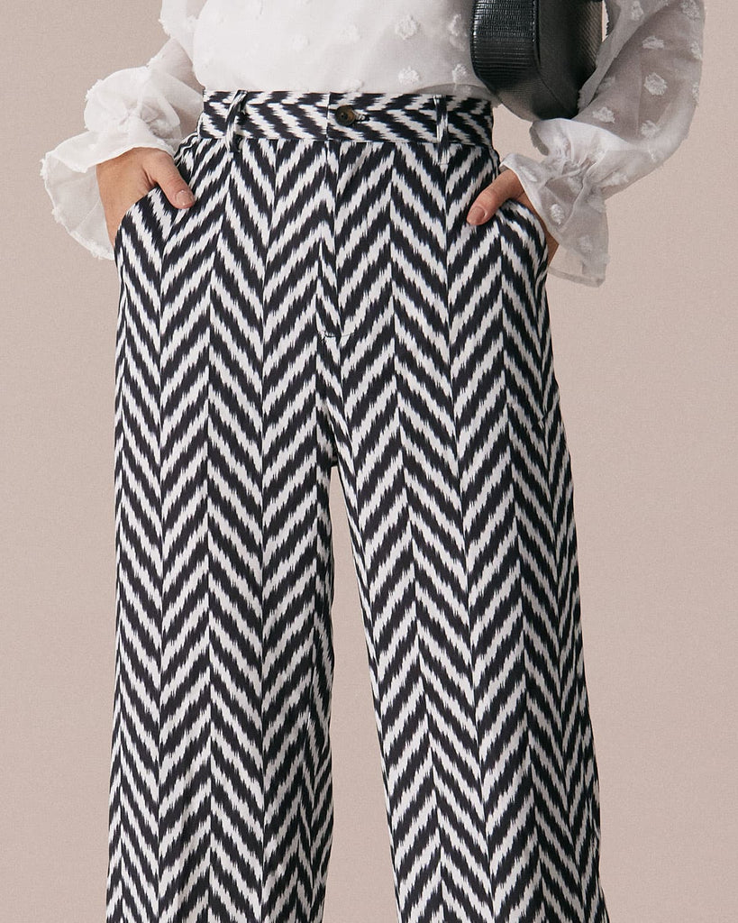 The Grey High Waisted Wave Pattern Straight Pants Bottoms - RIHOAS