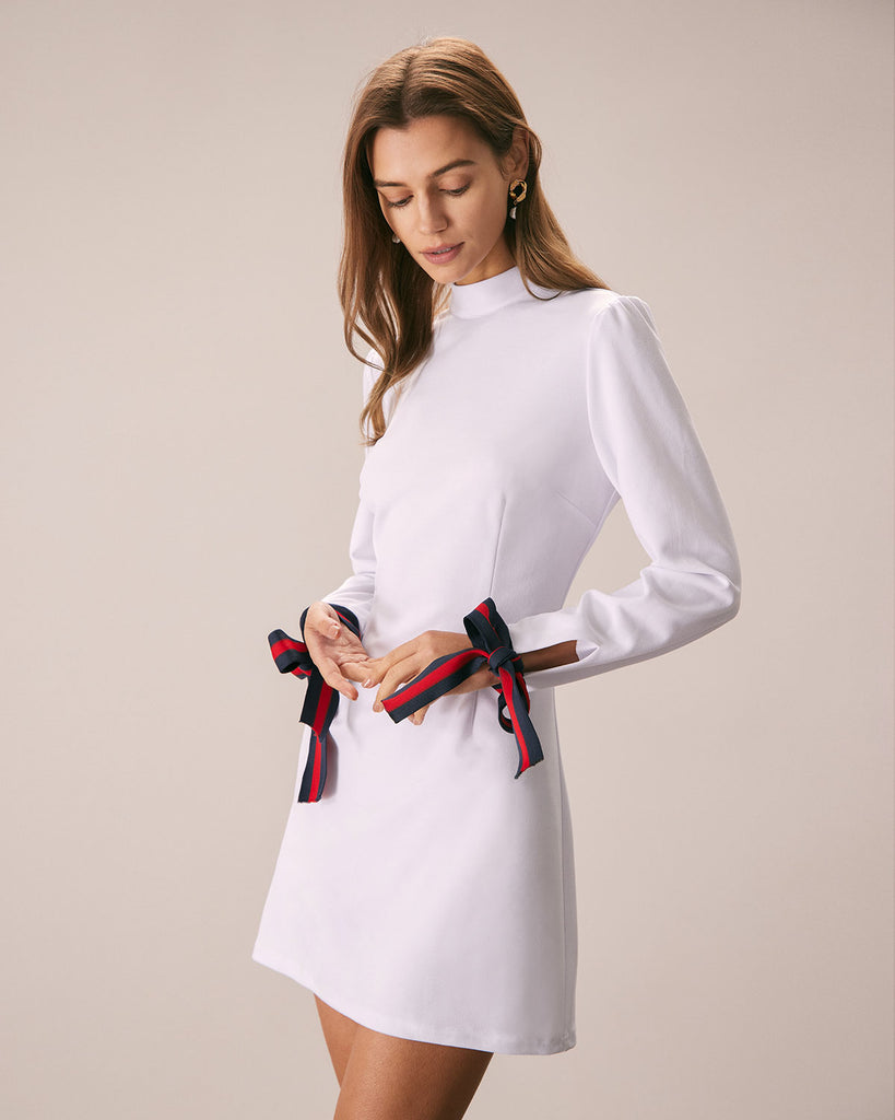 The Mock Neck Bowknot Cuff Dress Dresses - RIHOAS