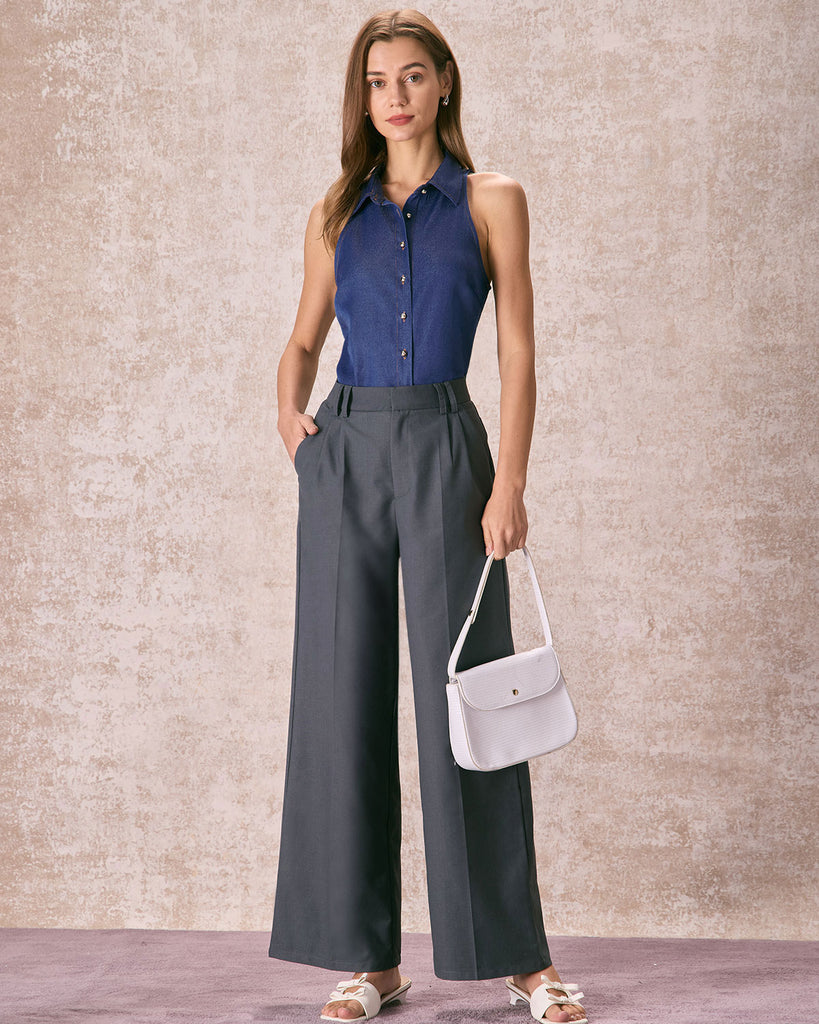 The Pleated Straight Pants Bottoms - RIHOAS