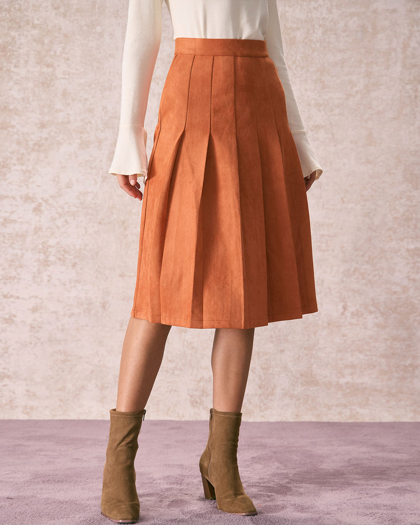 The Pleated Suede Midi Skirt Bottoms - RIHOAS