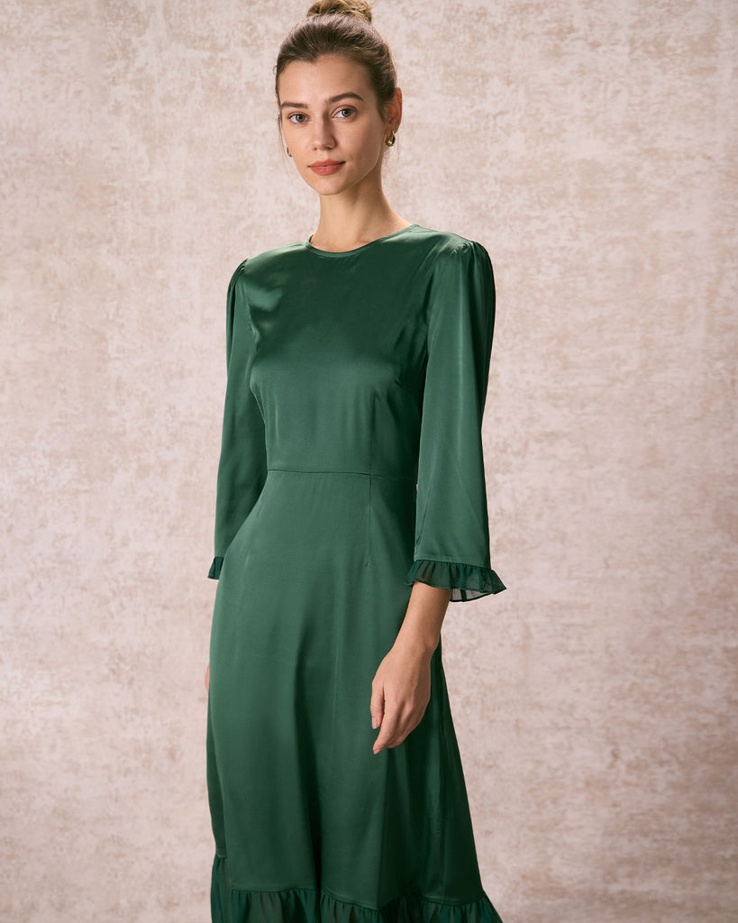 The Round Neck Spliced Ruffle Dress Dresses - RIHOAS