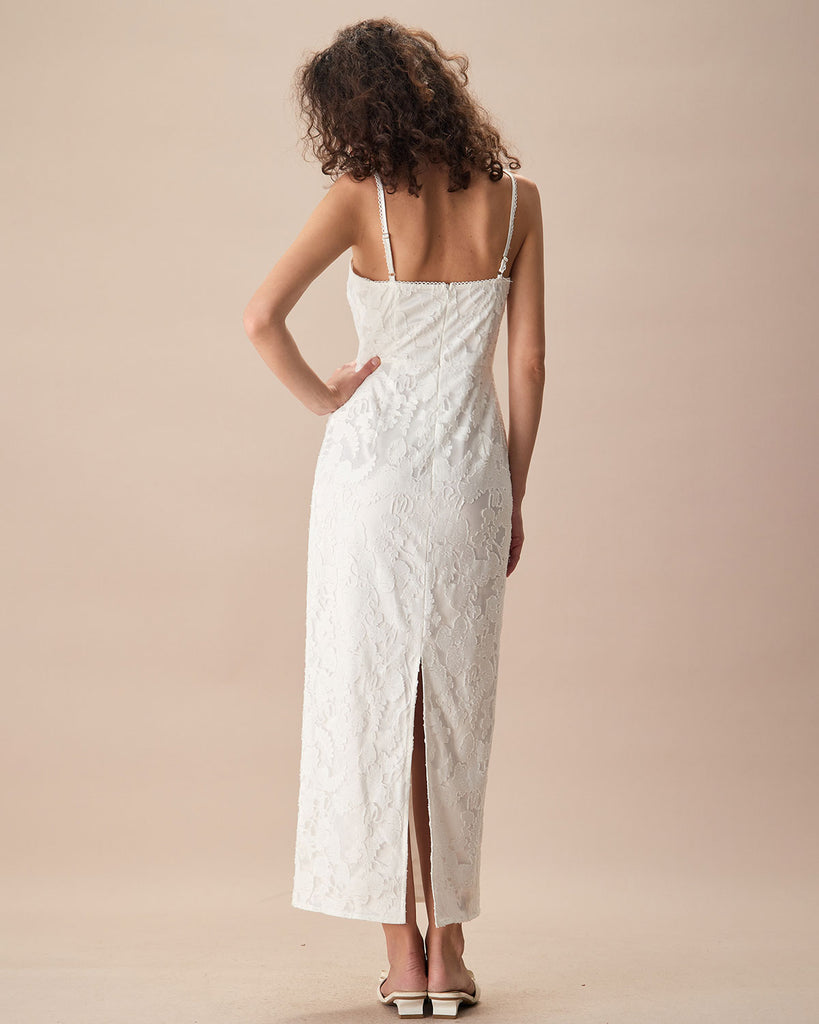 The Square Neck Jacquard Slip Maxi Dress Dresses - RIHOAS