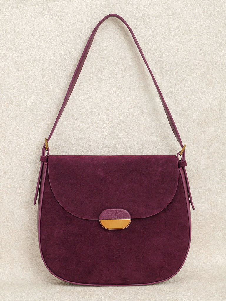 Wine Red Suede Shoulder Bag