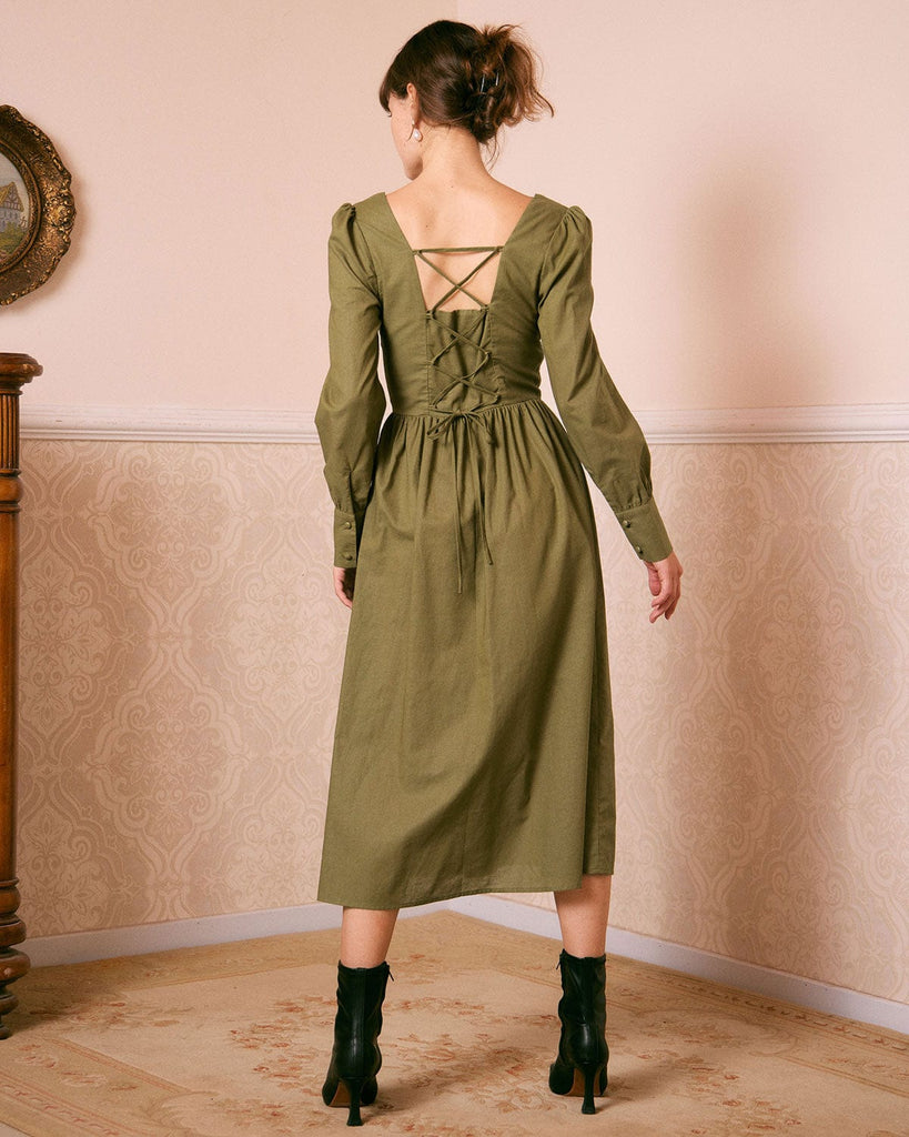 The Sweetheart Neck Button Midi Dress Dresses - RIHOAS