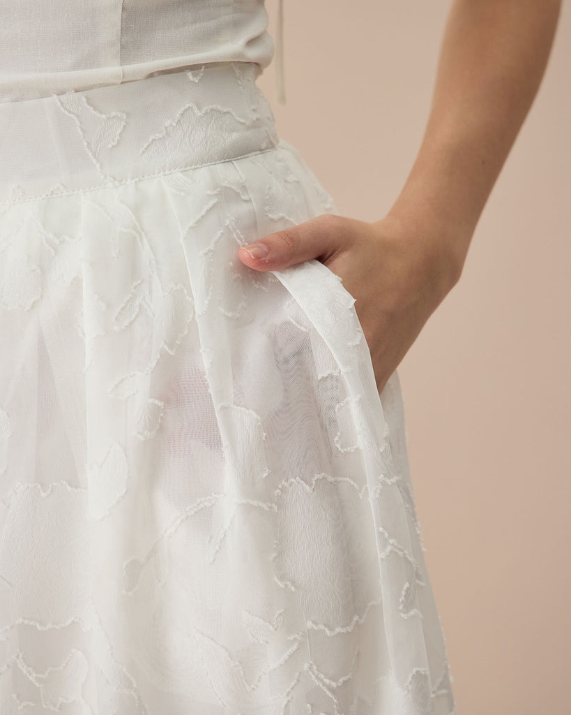 The White Jacquard Mide Skirt Bottoms - RIHOAS