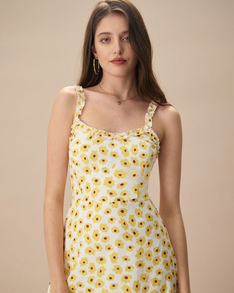 The Yellow Daisy Ruffle Midi Dress Dresses - RIHOAS