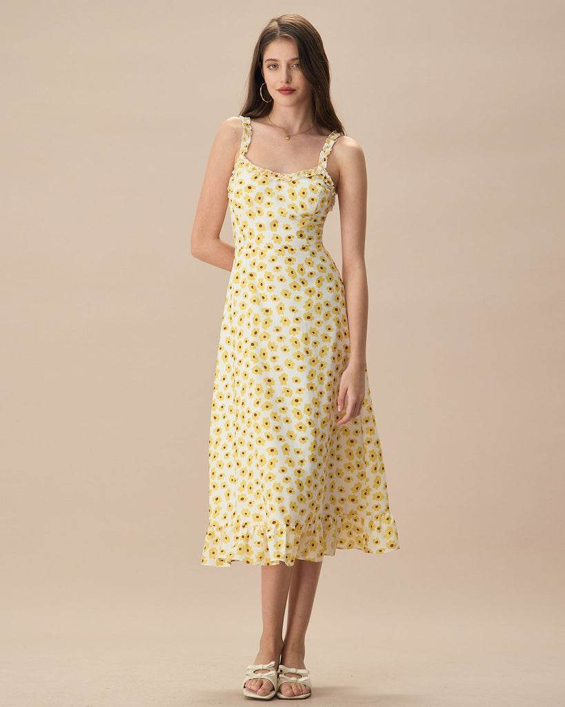 The Yellow Daisy Ruffle Midi Dress Dresses - RIHOAS