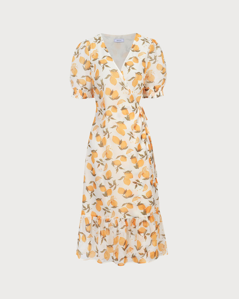 The Yellow Lemon Wrap Midi Dress Yellow Dresses - RIHOAS