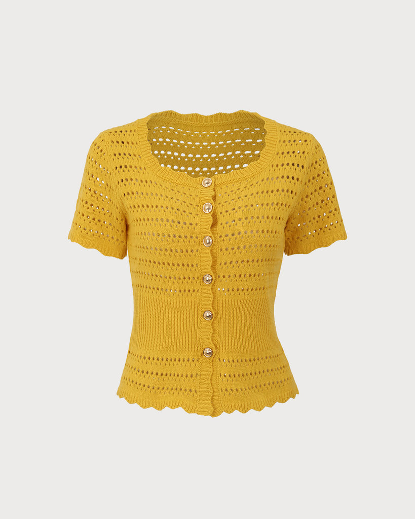 Yellow Crochet Single-Breasted Cardigan