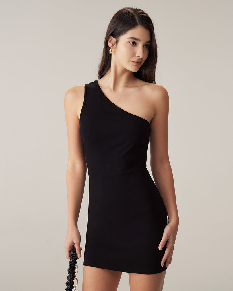 Black One Shoulder Bodycon Mini Dress