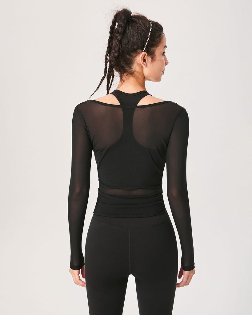 Black Surplice Long Sleeve Tops