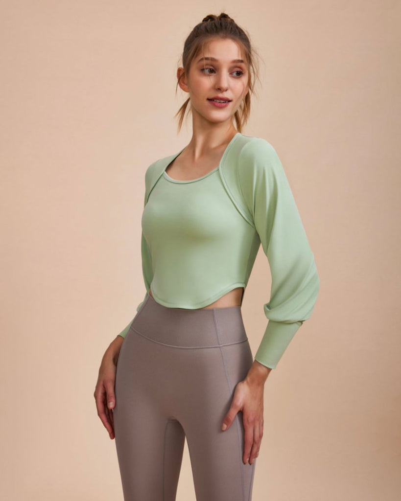 Green Round Neck Long Sleeve Top